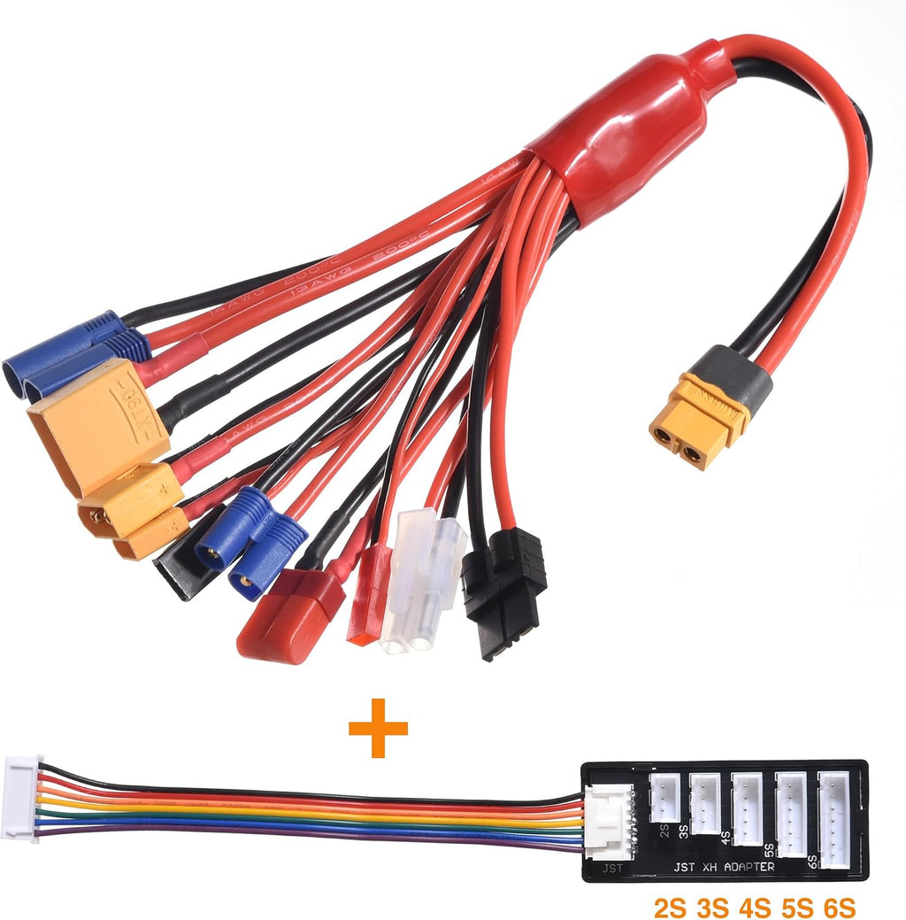 RC Lipo Battery Charger Adapter Connector Splitter Wire with 2-6S Charge Balance Board, 10 in 1 Octopus Convert Cable