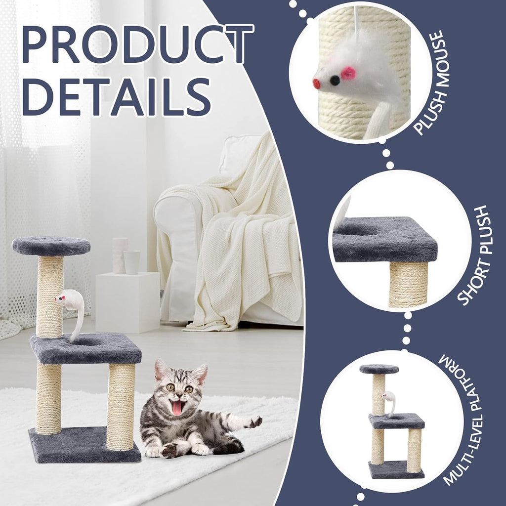 Small Cat Tree With Sisal Scratching Pole, Interactive Toys for Indoor Cats, Scratching Post, Easy Installation Tower