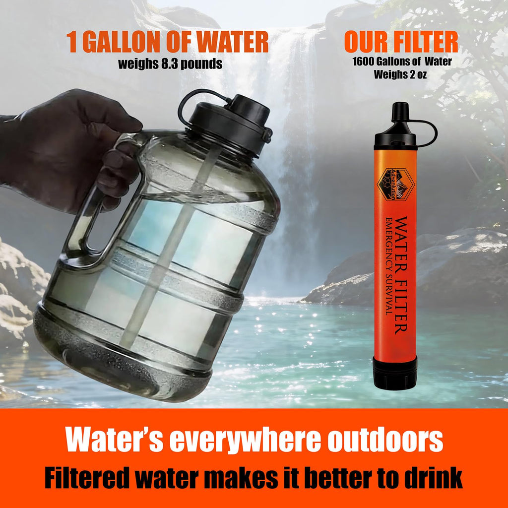 5-Pack Personal Water Filter Straw with Emergency Whistle, Portable Reusable Survival Filter for Family Camping