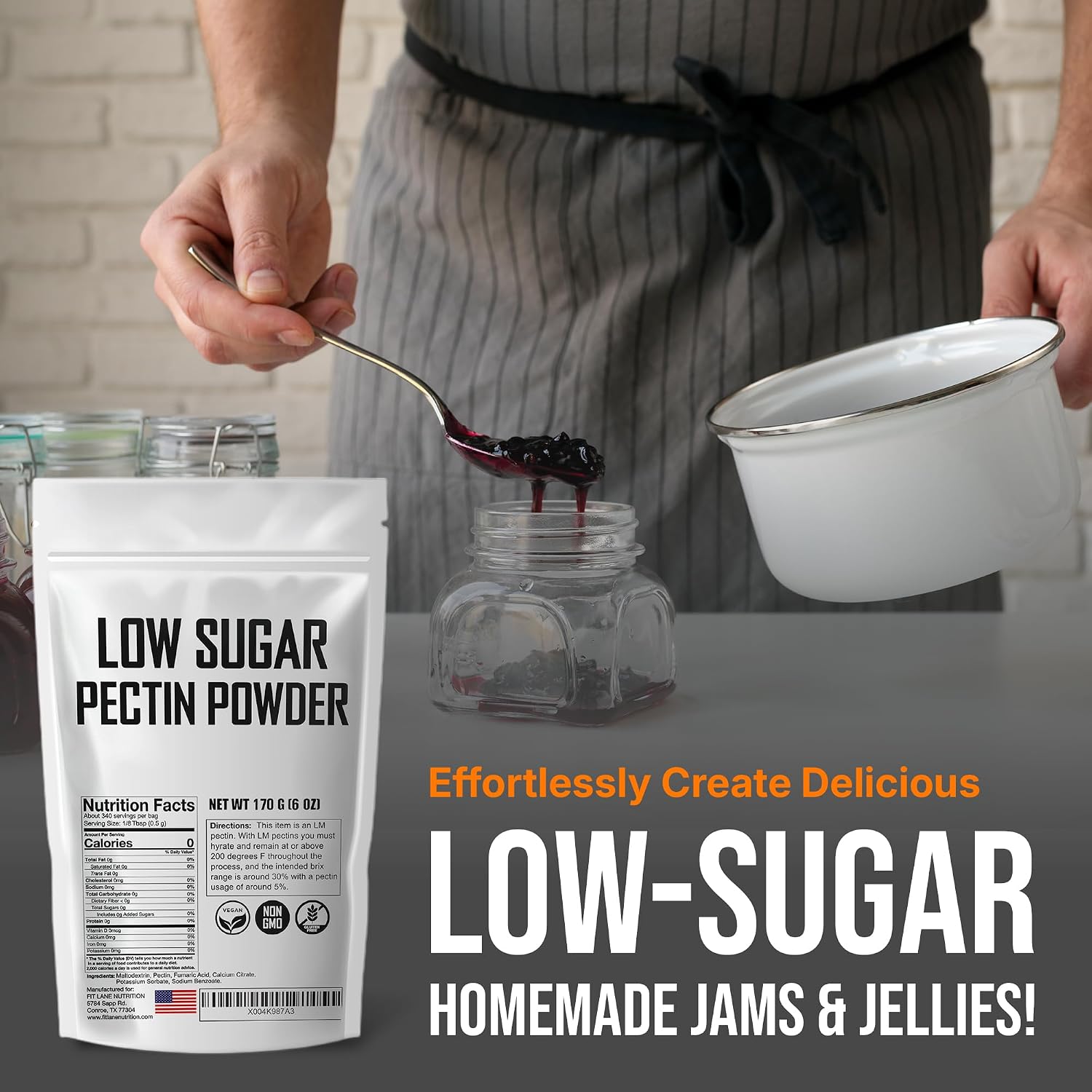 Low Sugar Pectin for Canning Jam & Jellies 6 oz, Natural, Vegan and NON-GMO