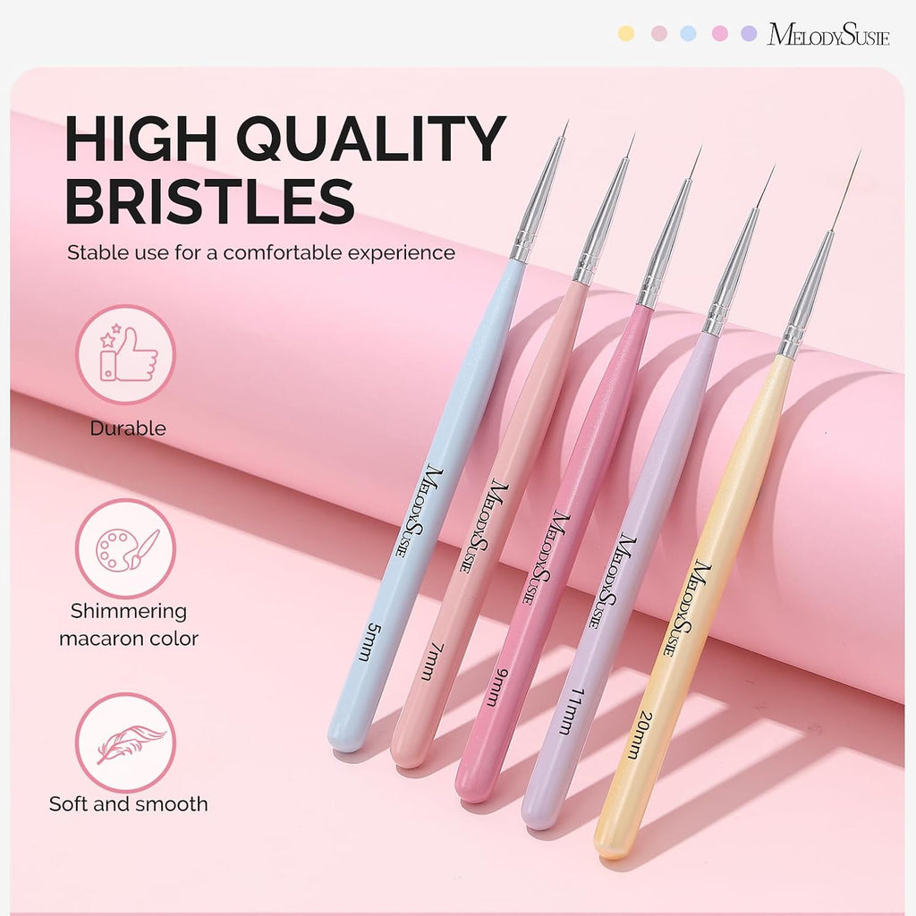Nail Art Liner Brushes 5Pcs Sizes 5/7/9/11/20mm