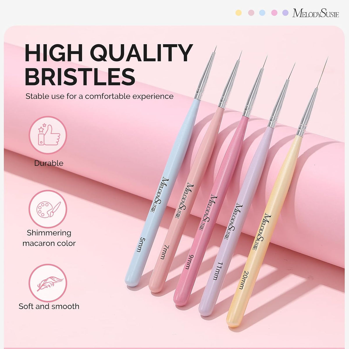 Nail Art Liner Brushes 5Pcs Sizes 5/7/9/11/20mm