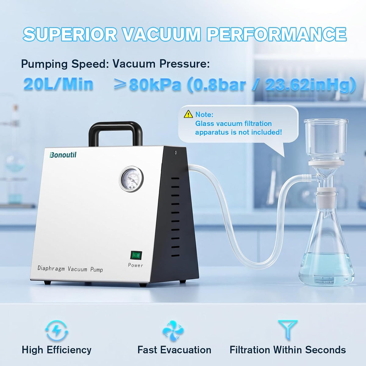 20L/min Oilless Diaphragm Vacuum Pump Oil-Free Lab Vacuum Pump