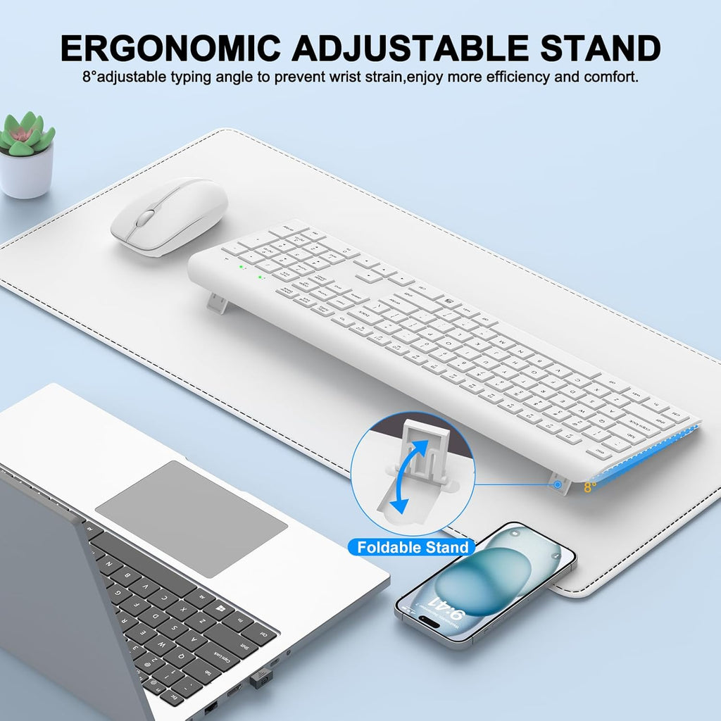 Wireless Keyboard and Mouse Combo, Full-Size Silent Ergonomic Keyboard and Optical Mouse, Long Battery Life, 2.4GHz