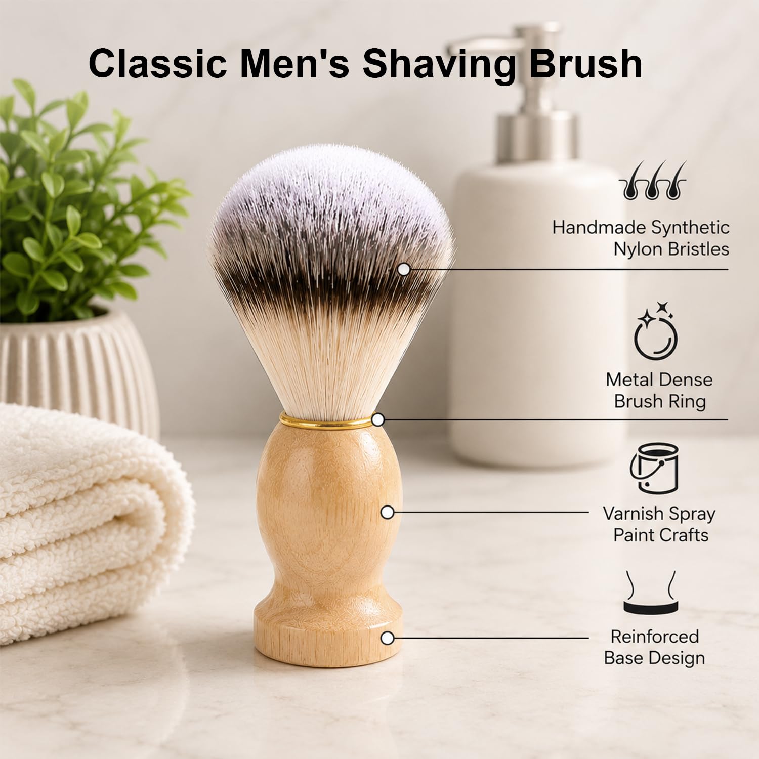 Men's 3 in 1 Shaving Brush Set, Nylon Brush with Stand & Bowl, Wet Shave Kit for Father's Day Gift | Soft nylon