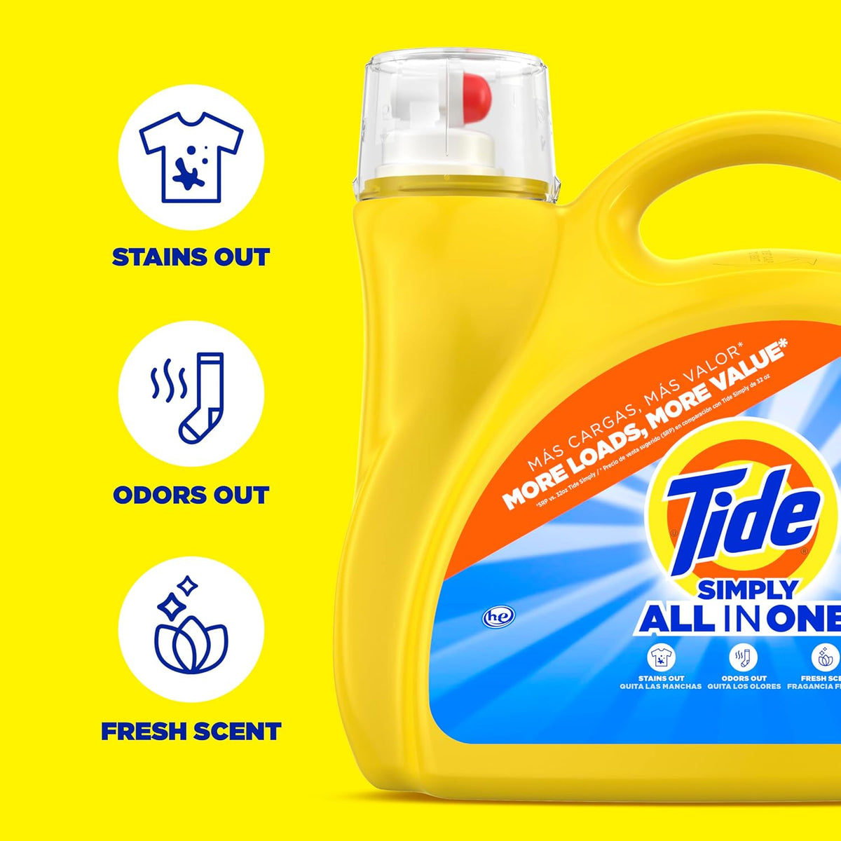 Simply Liquid Laundry Detergent, Refreshing Breeze Scent, All-In-One Detergent, 138 Loads, 173 fl oz