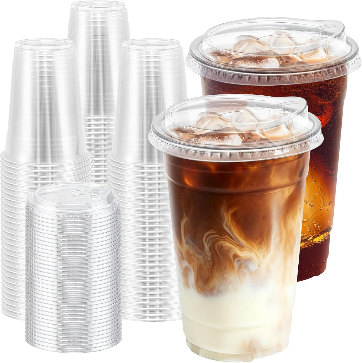20 oz 100 Pack Plastic Cups with Lids Disposable Iced Coffee Cups