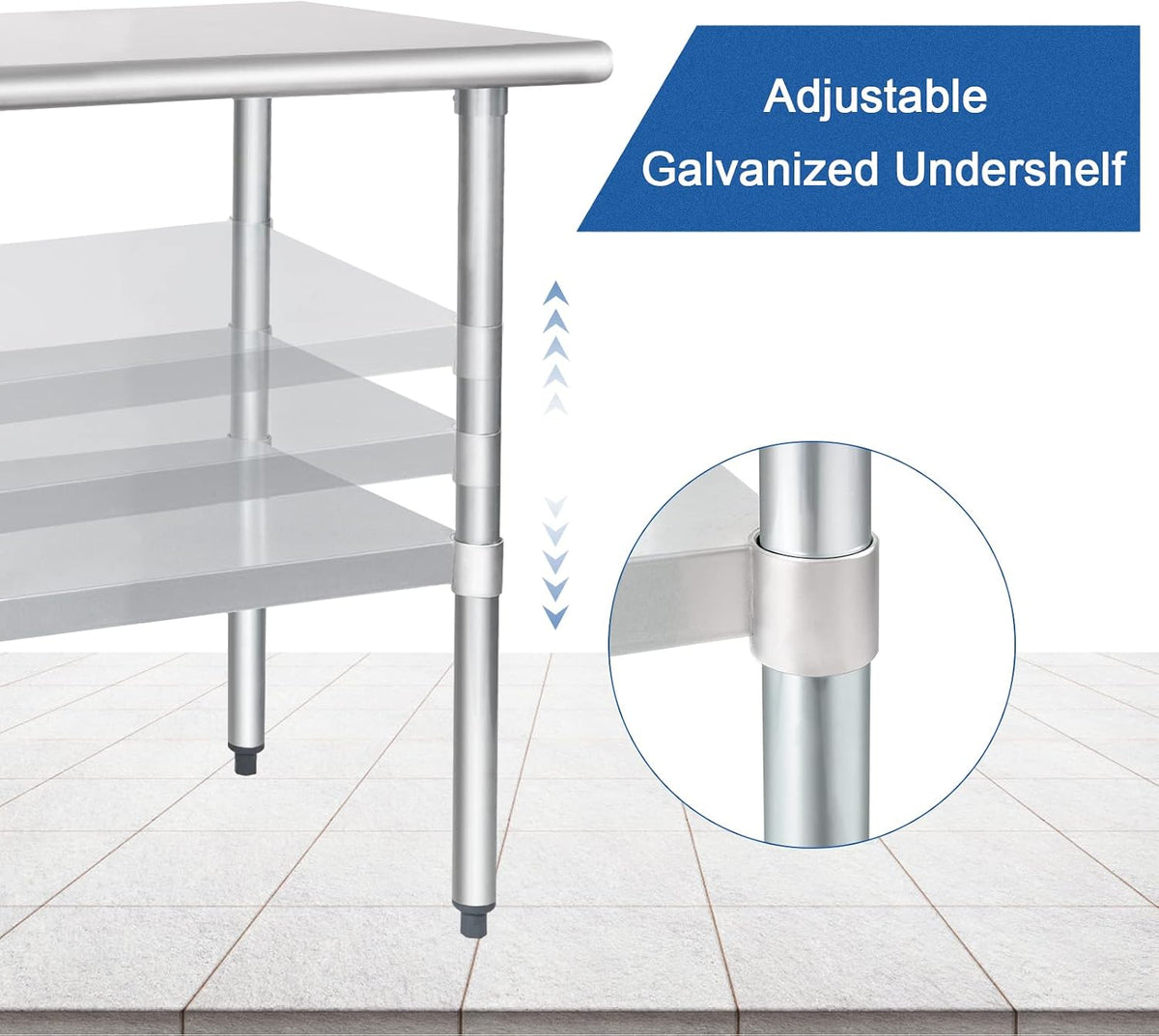 HARDURA Stainless Steel Table with Undershelf and Galvanized Legs NSF Heavy Duty Commercial Prep Work Table for