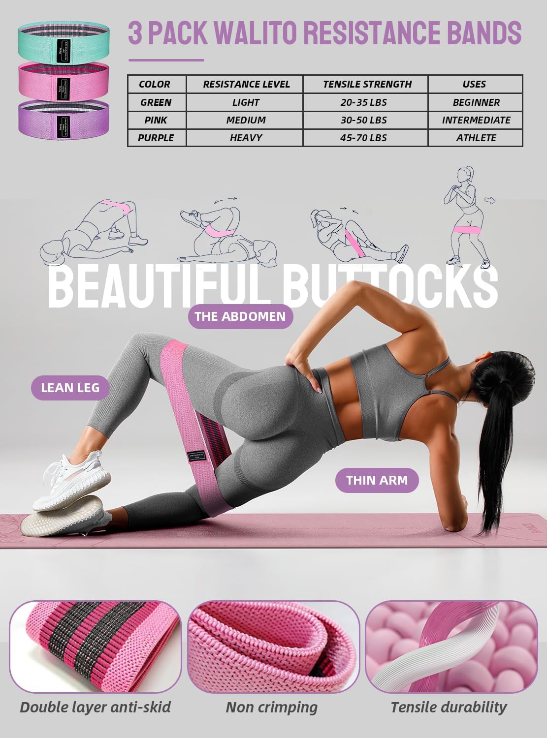 1/3 Yoga Mat Thick, Yoga Set for Beginners Include High Density Mat with Multi-loops Strap, Blocks, Booty Resistance