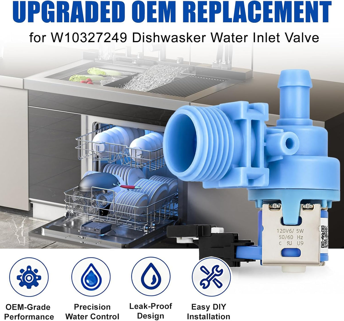 W10327249 W10327250 Dishwasher Inlet Valve for Whirlpool KitchenAid