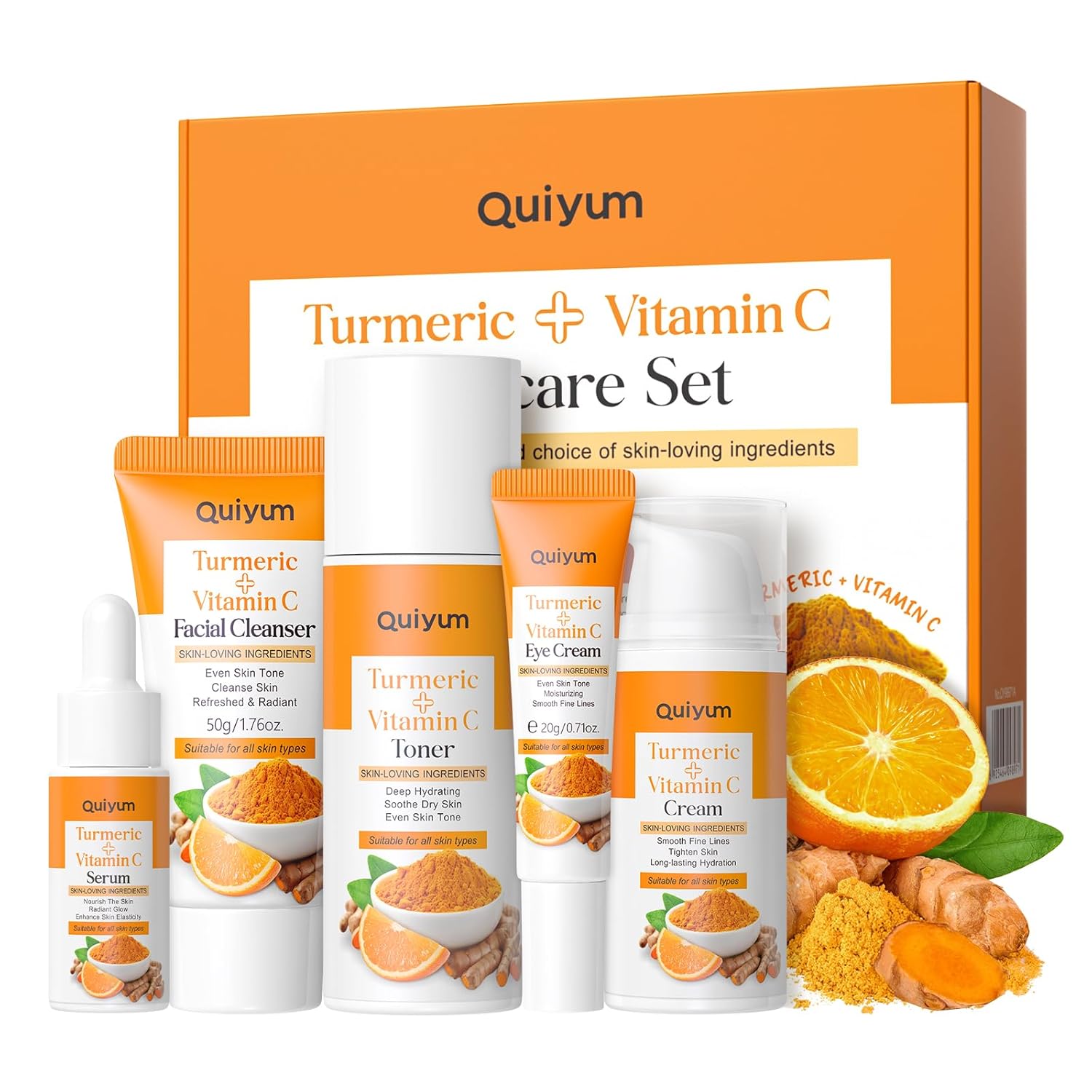 Skin Care Set, Turmeric Vitamin C Skincare Kits 5PCS - Beauty Facial Skin Care Routine Set Kit for Women, Dark Spot