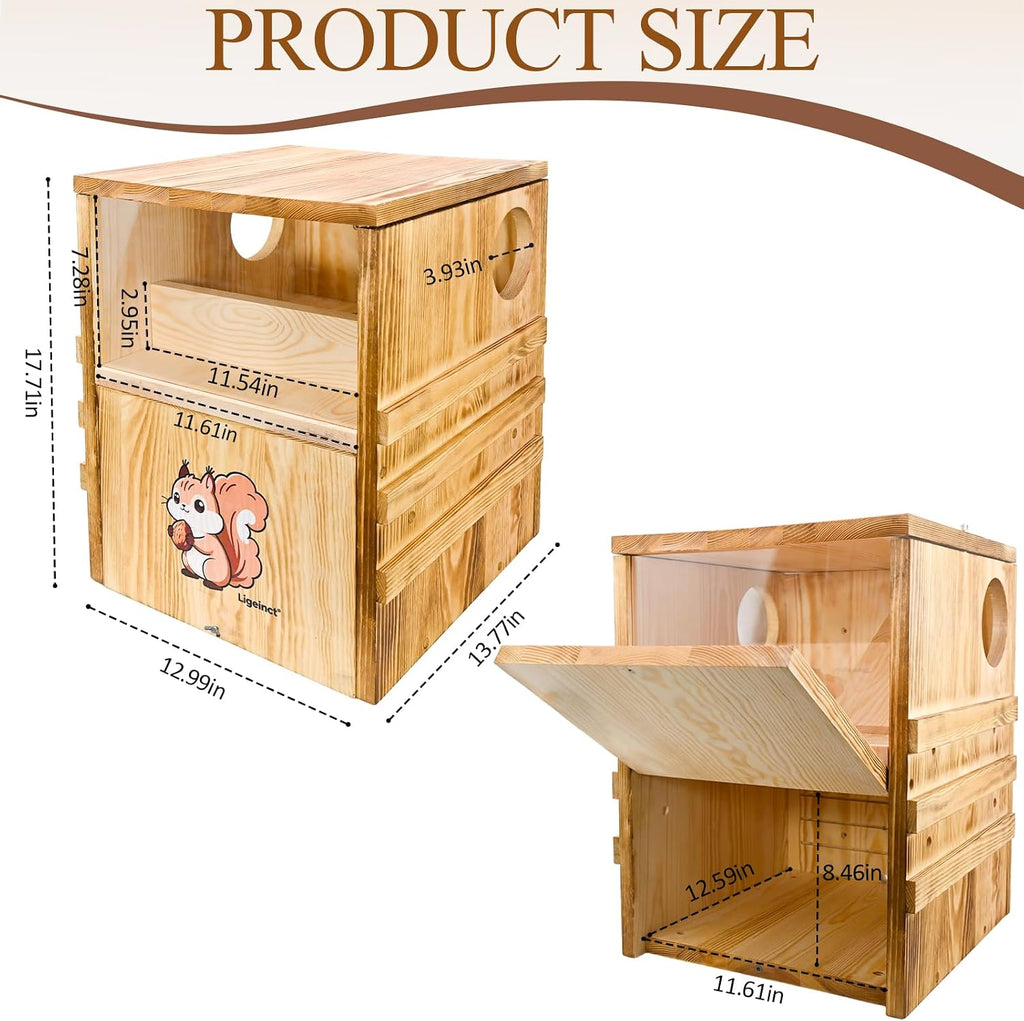 Large Outdoor 2-in-1 Squirrel House and Feeder with Secure Den Box and Nesting Box, Durable Squirrel Box for