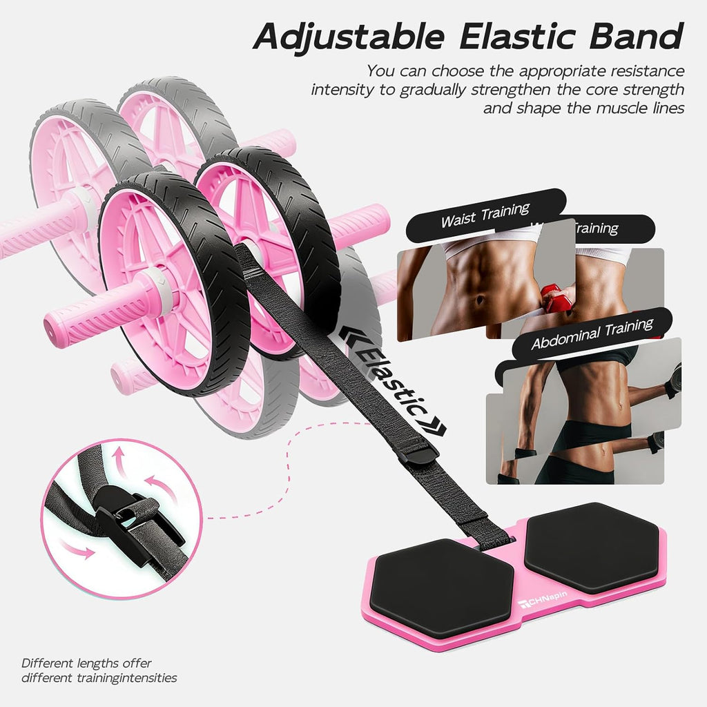 Double-Wheel Ab Roller for Core Training – Rebound Design with Adjustable Elastic Band, Silent Non-Slip Wheels
