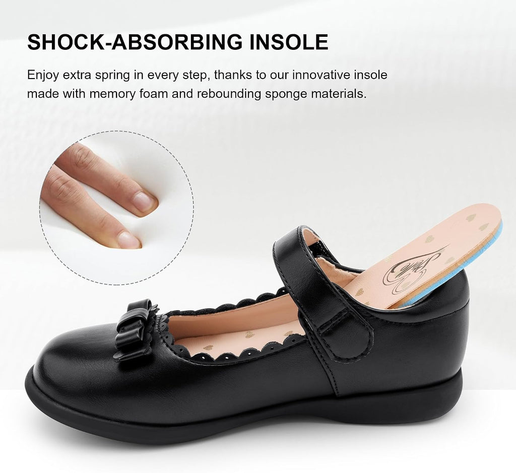 School Shoes for Girls Bow Mary Jane Dress Shoes | Scalloped edge detail, Cushioned insole, Flexible outsole
