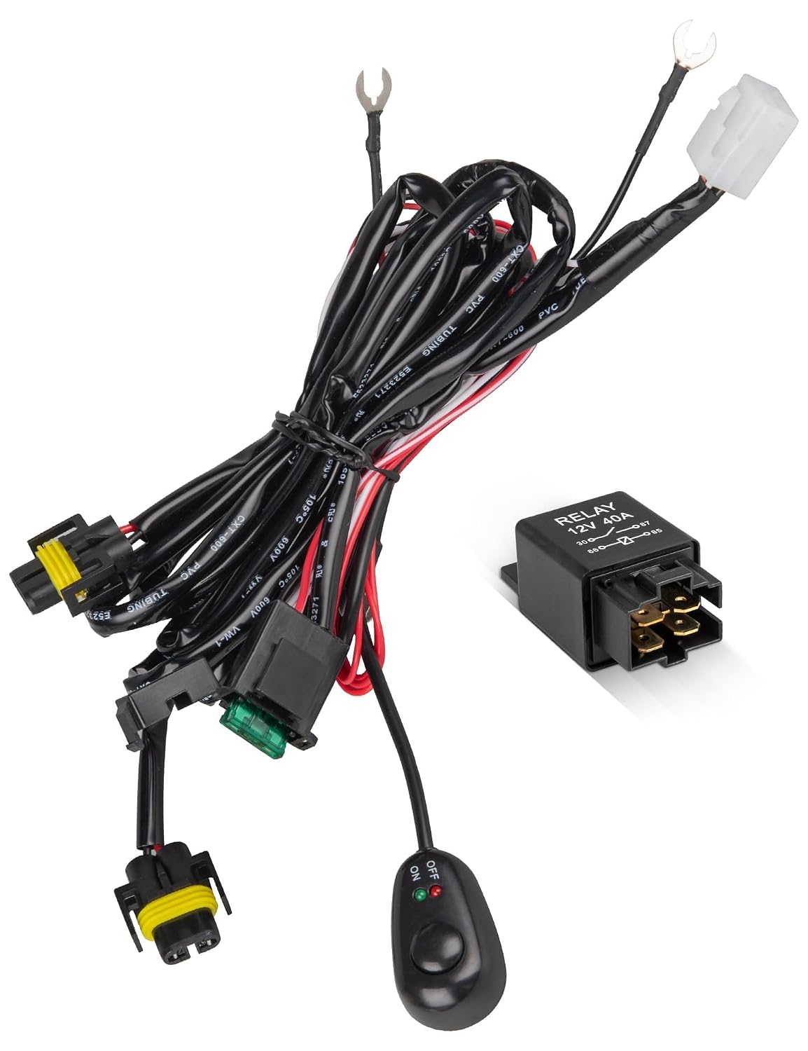 H8 H11 Relay Harness Wire Kit with LED ON/Off Switch 40A Relay Fuse Wiring Set Compatible with Automtive Driving