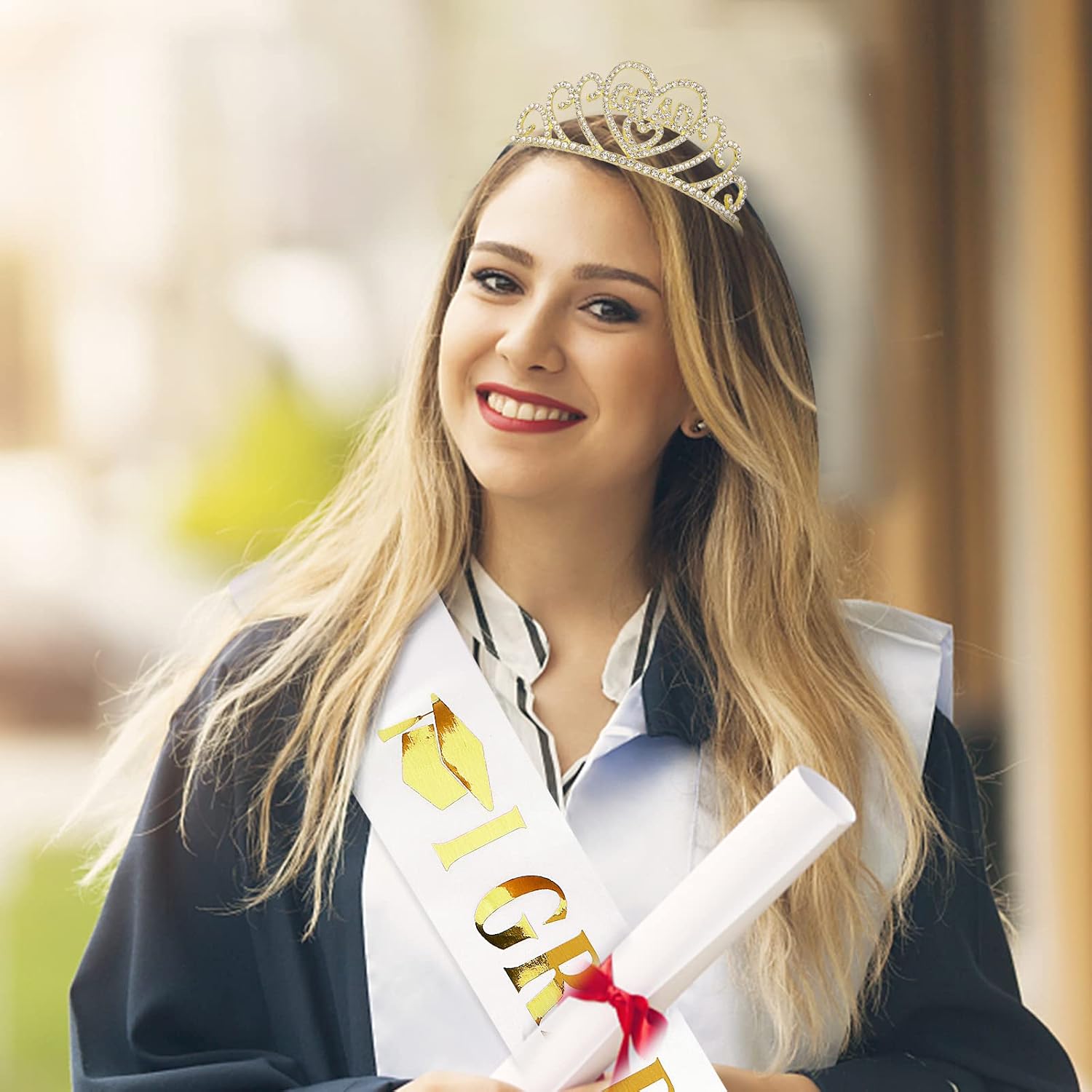 Gold Graduate Crown and Sash - Congratulations Grad Party Decorations 2026- Women's Grad Tiara and Sash