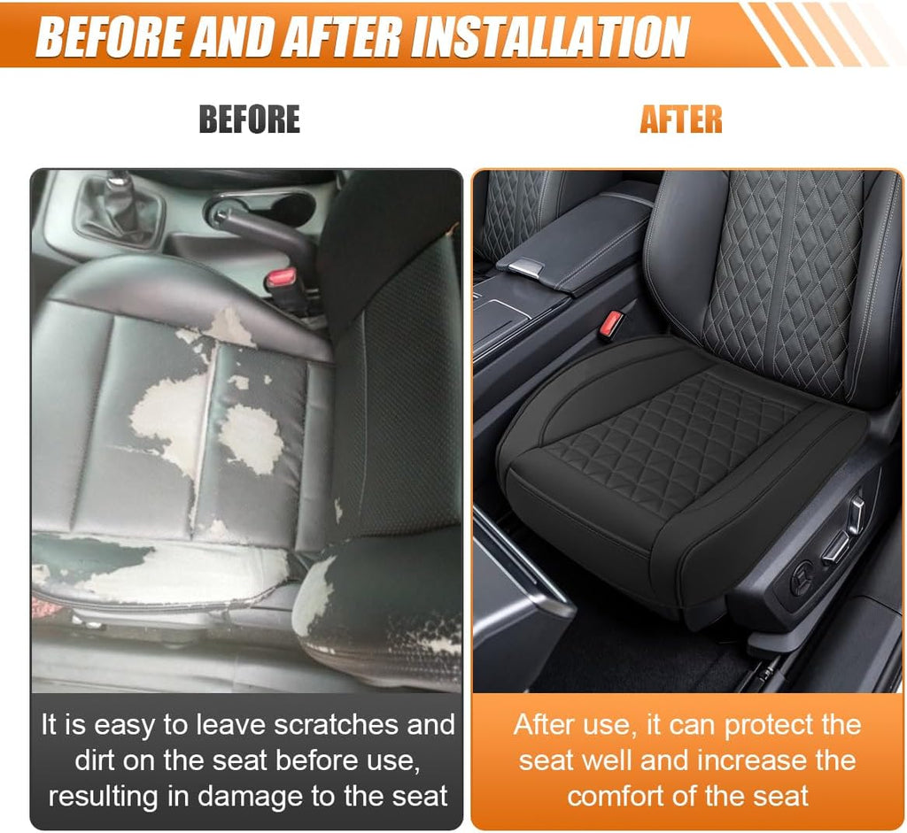 Luxury Faux Leather Car Seat Cover, Anti-Slip Waterproof Universal Front Bottom Seat Protector with Storage Pocket