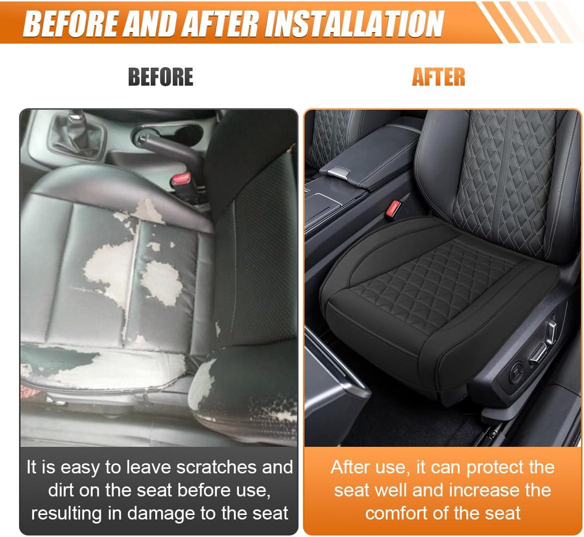 Luxury Faux Leather Car Seat Cover, Anti-Slip Waterproof Universal Front Bottom Seat Protector with Storage Pocket