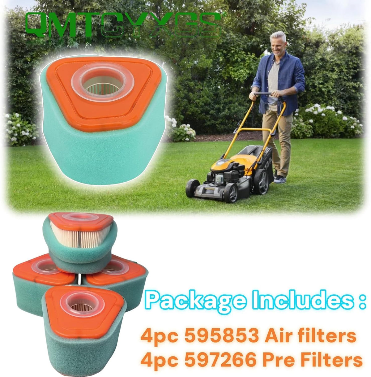 4PK 595853 Air Filter Pre-Filter Compatible with B&S Lawn Mower Air Filter