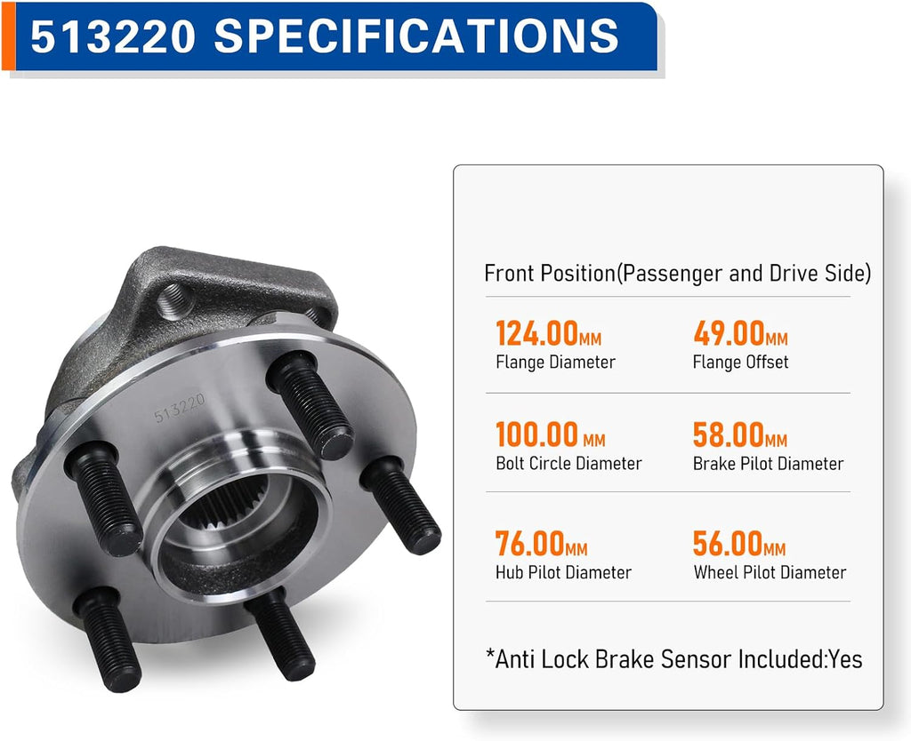 PAROD Pair 513220 Front Wheel Hub & Bearing Assembly Compatible with 2005-2014 Subaru Outback, Legacy w/ABS
