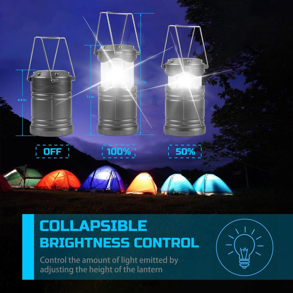 LED Camping Lantern, 4 Pack Battery Powered Flashlight for Power Outages, Portable Collapsible Hanging Light