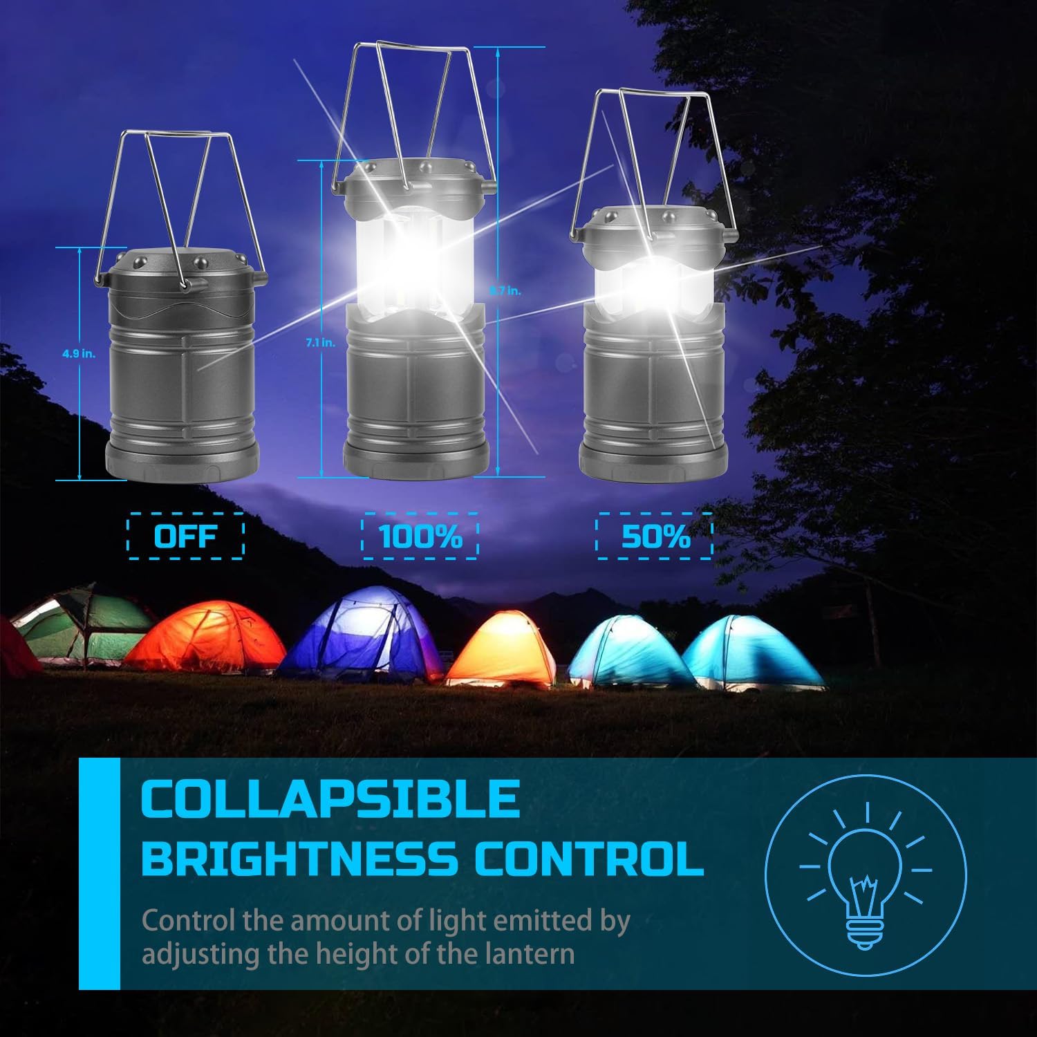 LED Camping Lantern, 4 Pack Battery Powered Flashlight for Power Outages, Portable Collapsible Hanging Light