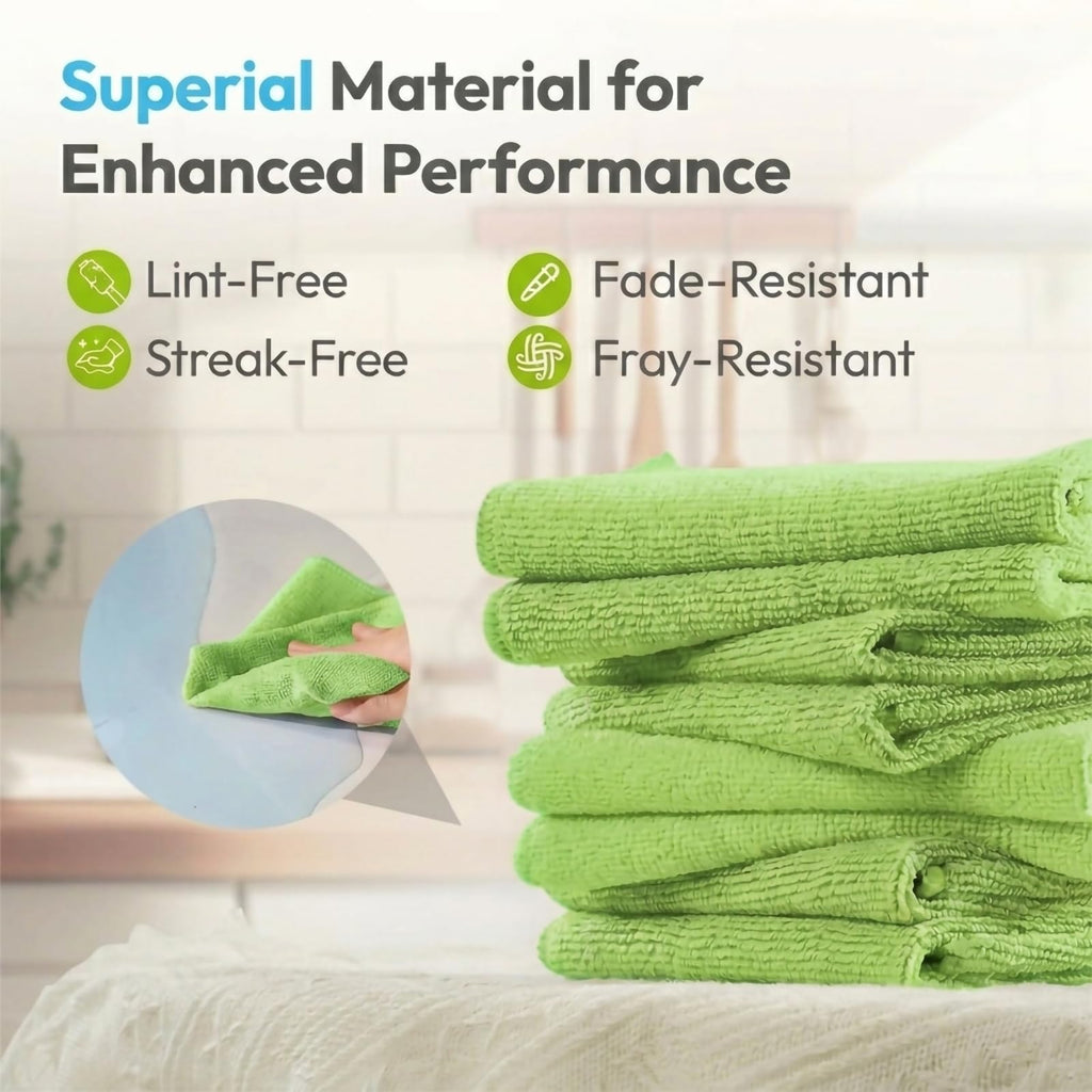 Microfiber Cleaning Cloth 12 Pack, 12 x 12 Inch,Green