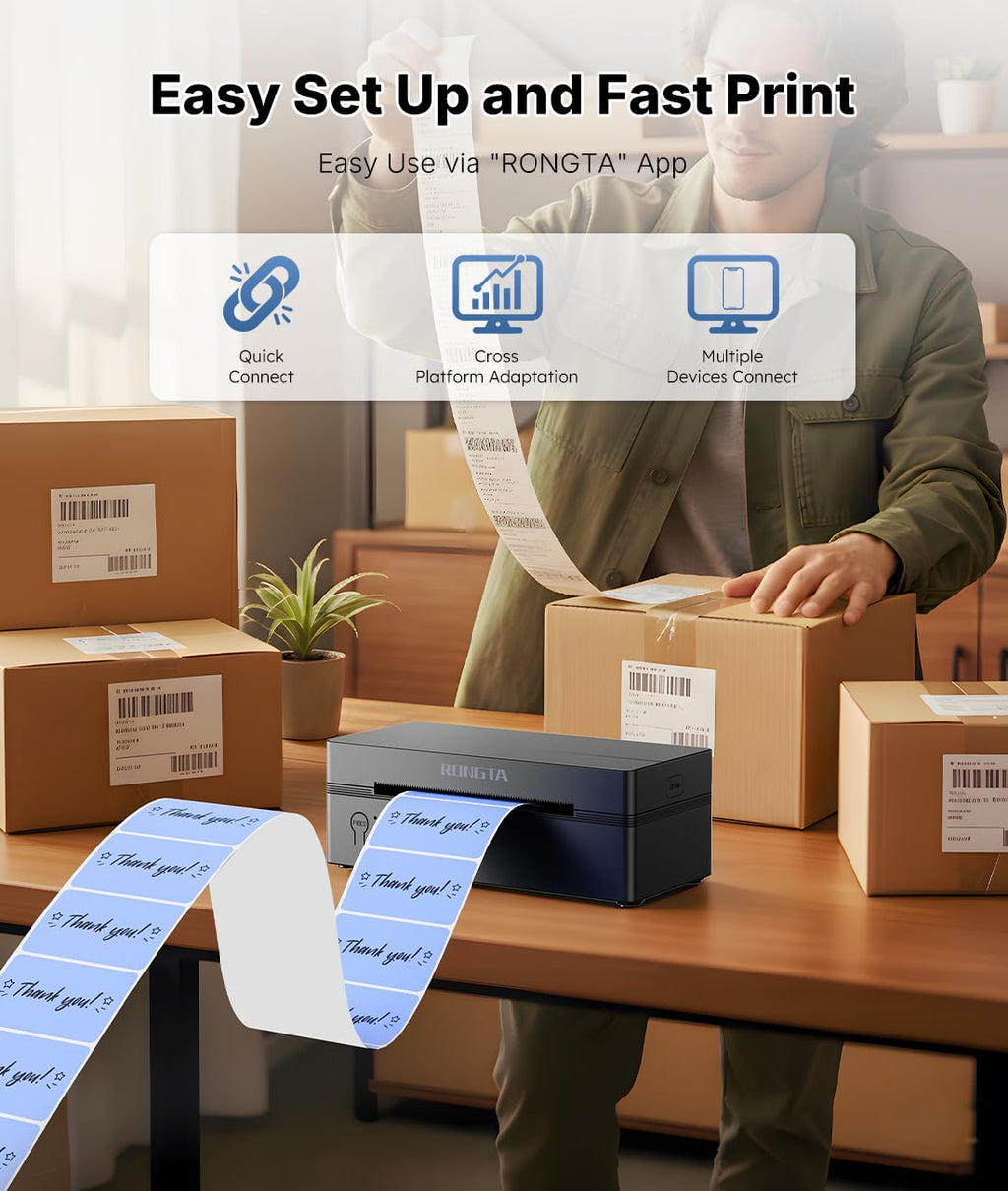 Bluetooth Thermal Shipping Label Printer, Wireless 4x6 Label Printer for Shipping Packages&Small Business, Compatible