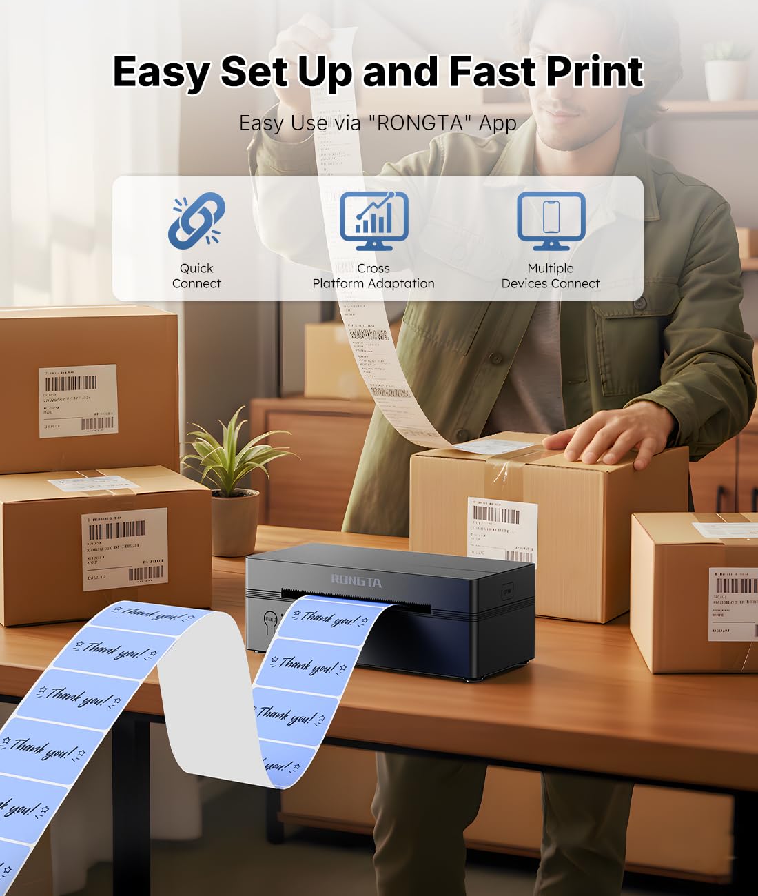 Bluetooth Thermal Shipping Label Printer, Wireless 4x6 Label Printer for Shipping Packages&Small Business, Compatible