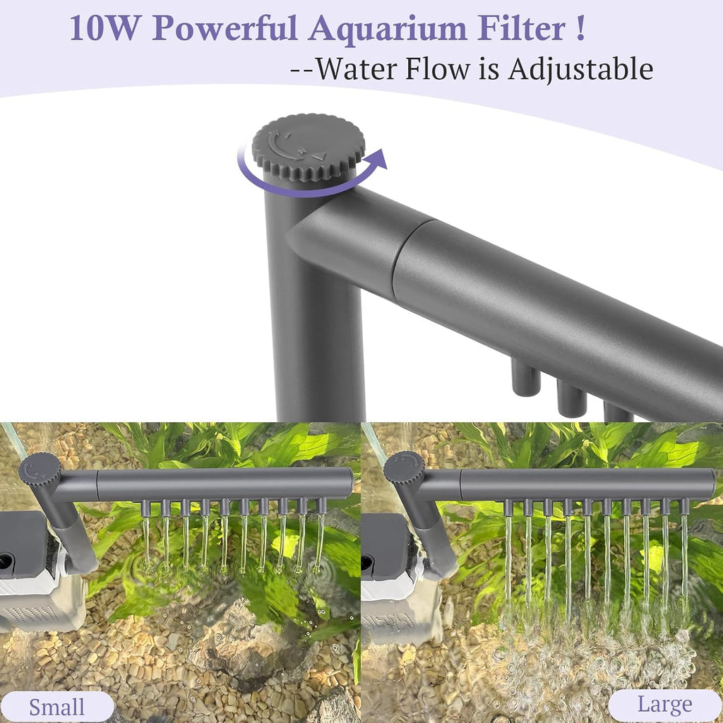 10W 130GPH Powerful Aquarium Filter for 10-35Gal Fish Tank, Adjustable Filter with Biochemical Sponge, Submersible