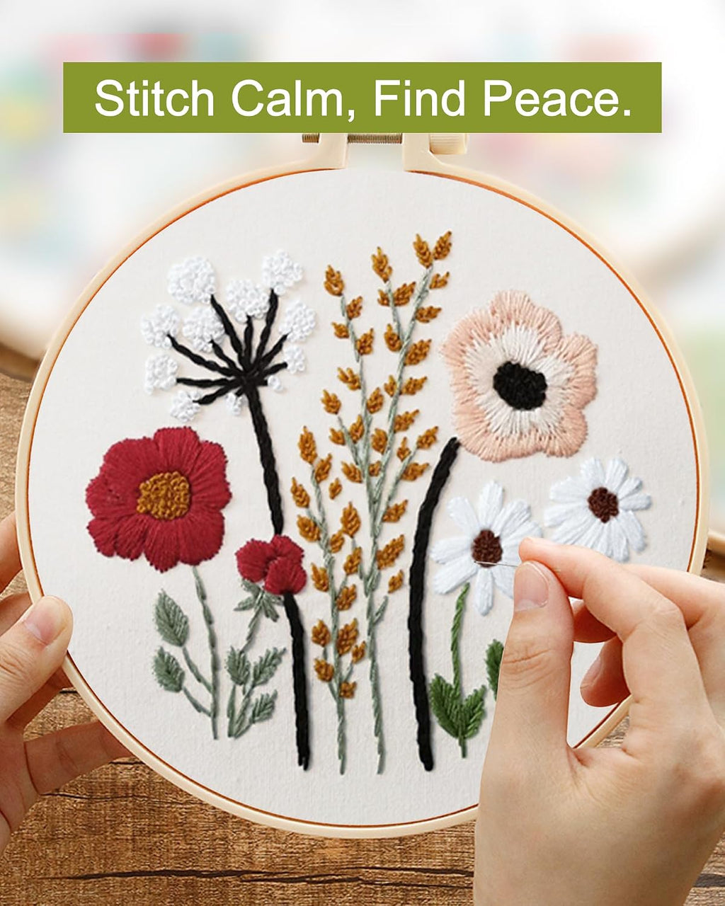 3 Sets Embroidery Kit,Cross Stitch Kits for Beginners,Needlepoint Kits for Adults with Easy Floral Pattern Hand