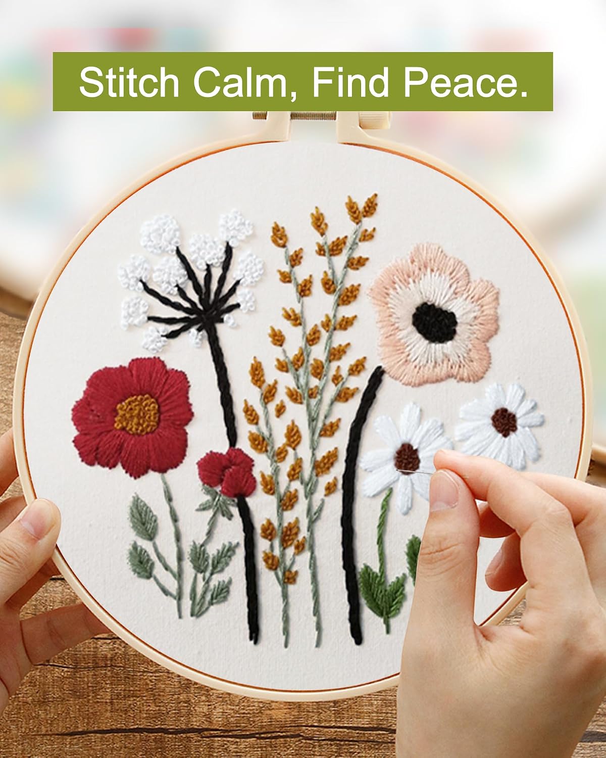 3 Sets Embroidery Kit,Cross Stitch Kits for Beginners,Needlepoint Kits for Adults with Easy Floral Pattern Hand