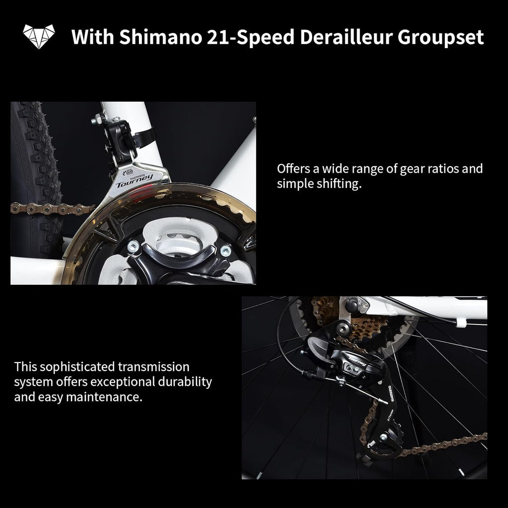 26 Inch Aluminum Mountain Bike with Shimano 21-Speed,Aircraft-Grade Aluminum Frame,Dual Disc Brakes,15/17 Inch