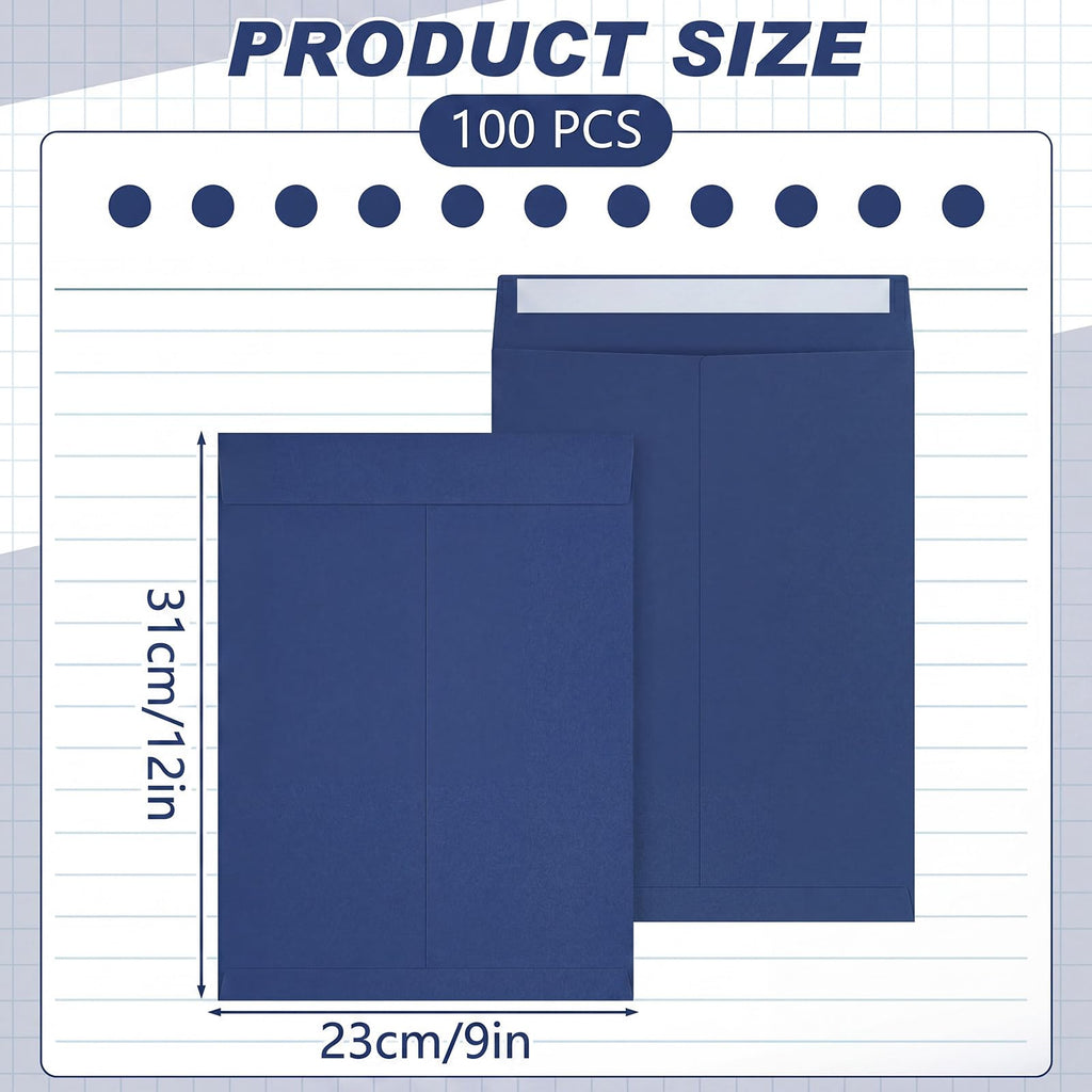 100 Pcs 9''x12'' Catalog Envelopes Self Adhesive Manila,Navy Blue
