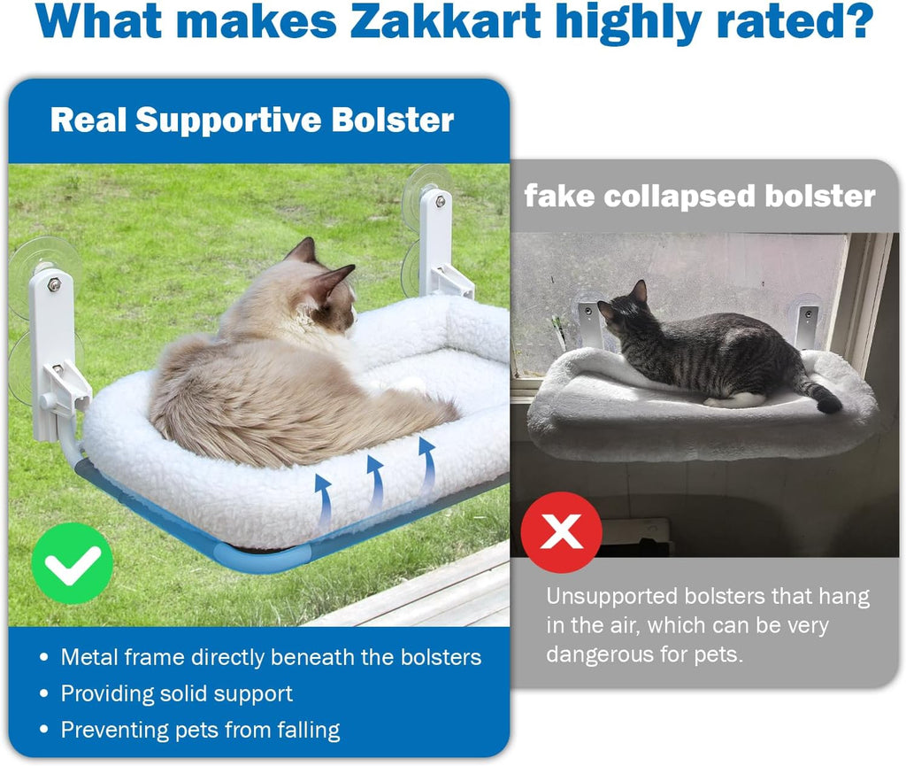 Foldable Cat Hammock for Window - Cordless, Embeded Machine Washable Bed, Robust Metal Frame - Cat Window Perch for