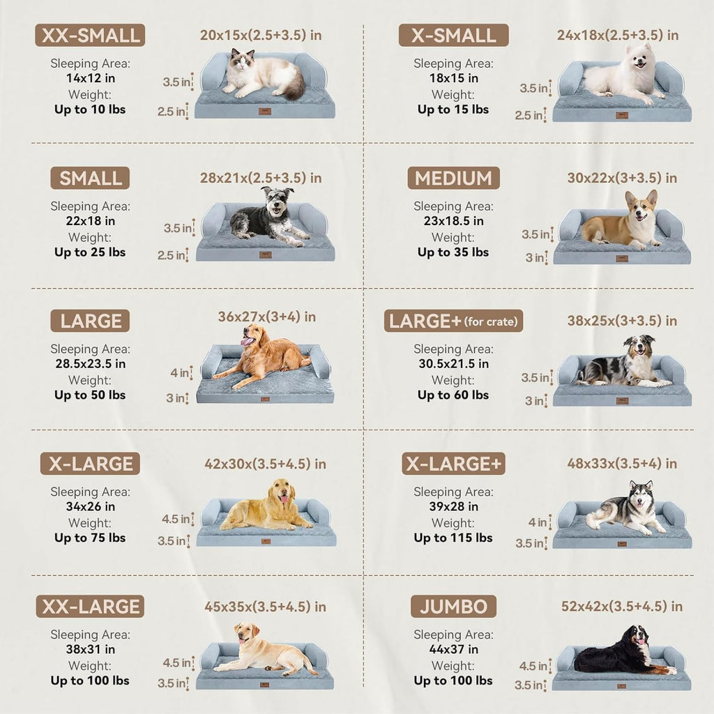 Large Dog Bed Orthopedic Washable - Beds Bolster - Medium XL XLarge Big Dogs - Memory Foam Couch Sofa - Waterproof