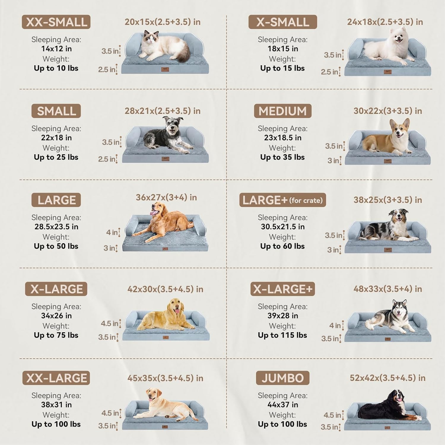 Large Dog Bed Orthopedic Washable - Beds Bolster - Medium XL XLarge Big Dogs - Memory Foam Couch Sofa - Waterproof