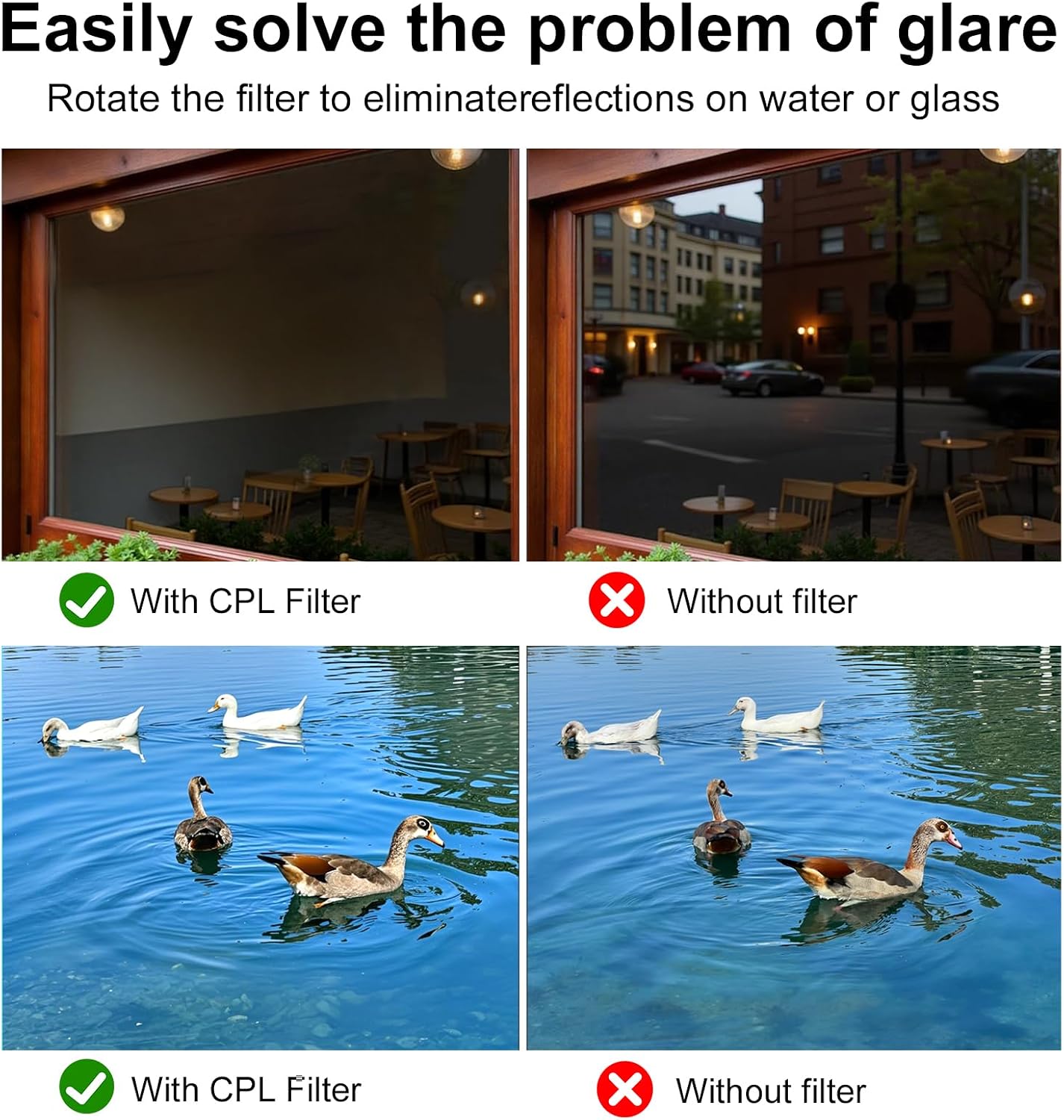 52mm Circular Polarizer Filter for iPhone and Android, CPL Lens Filter, Multi-Layer Coated, HD Transparent