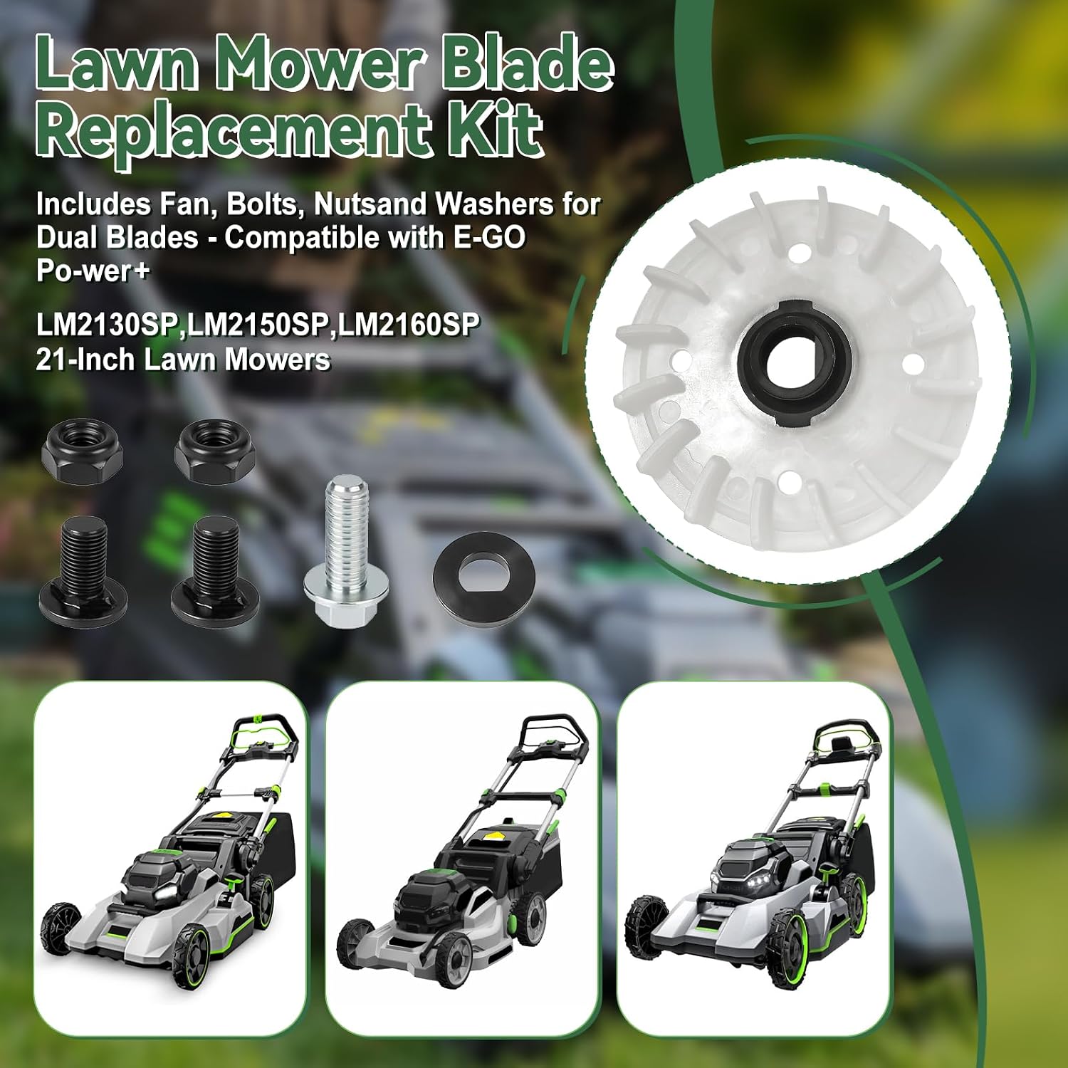 Lawn Mower Blade Installation Hardware Kit for E-GO POWER+ 21" Dual-Blade Mowers – Complete Replacement Set with Fan