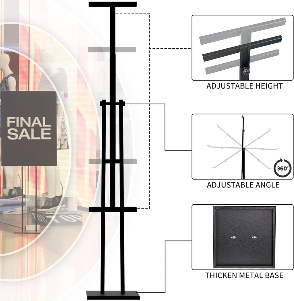 Heavy Duty Sign Stand, Floor Poster Board Stand, Adjustable Metal Sign Holder Height Up to 60 Inches and 180°