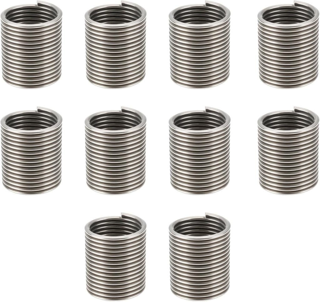 10x 304 Stainless Steel Fine Thread Insert M12x1.25x2D Compatible with Helicoil Manual Automatic Tool Repair Insert