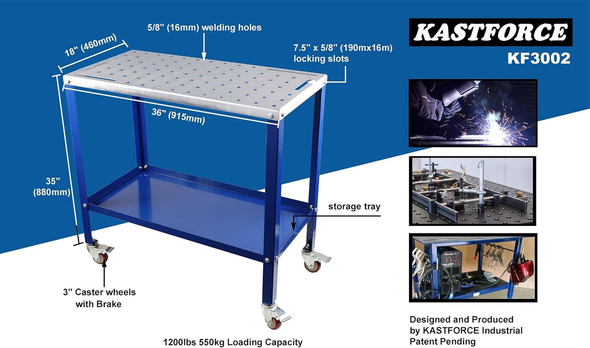 KF3002 Rust-Free Welding Table 36"×18" | 1200 lbs Loading Capacity, 5/8" Holes, 10Ga Top Thickness, Withstands Heat