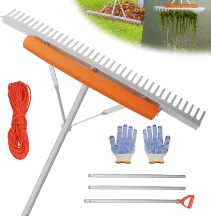 Floating Weed Lake Rake, 36 Inch Widths Pond Rake Aquatic Weed Rake, 133 Inch Extensible Multifunctional Folding
