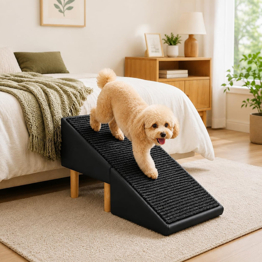 2-in-1 Foldable Ottoman Dog Ramp for Couch,Convertible Folding Dog Stairs for Couch and Bed,Non-Slip Wooden Pet