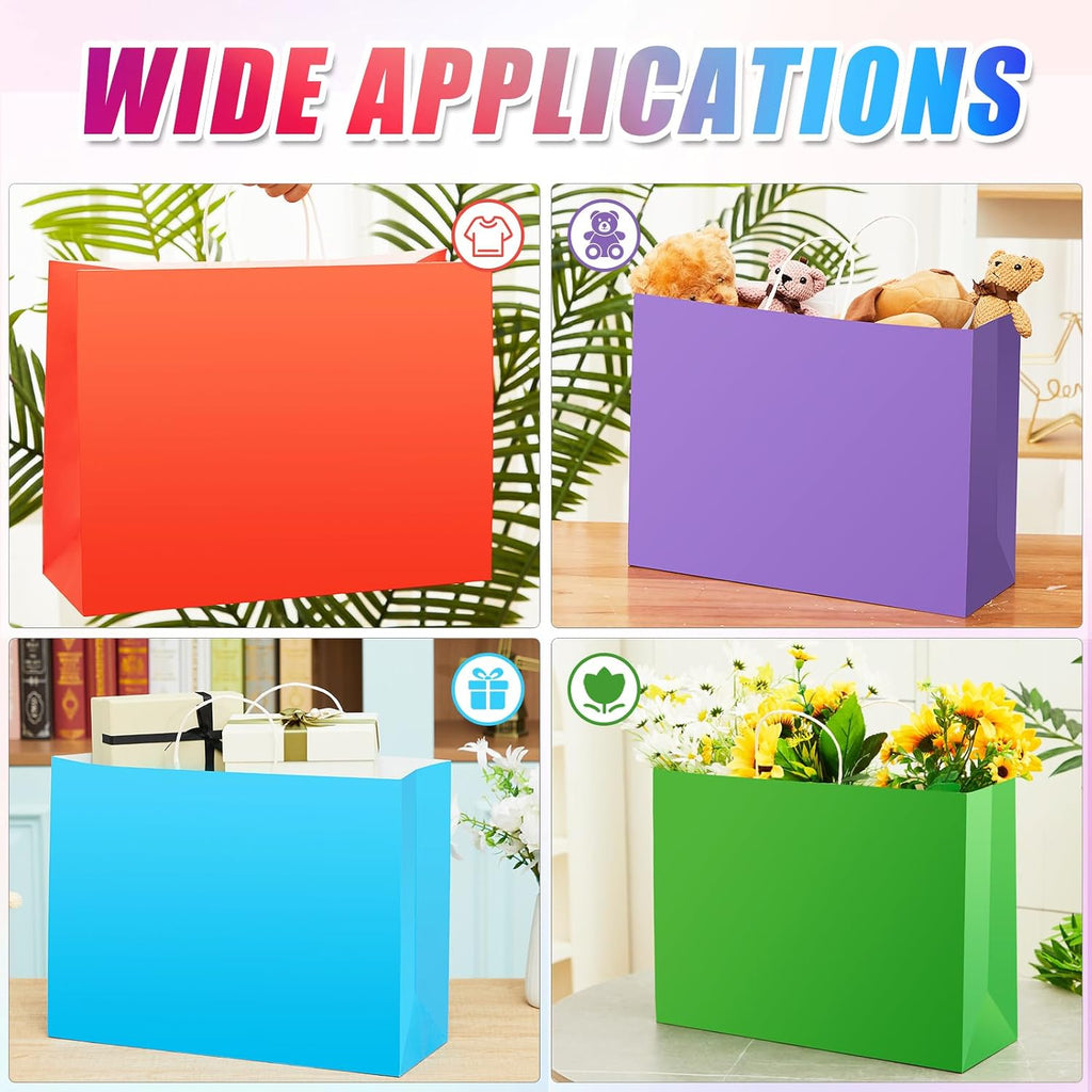 30 Pack 16 x 12 x 6 Inch Large Multicolor Paper Bags with Handles