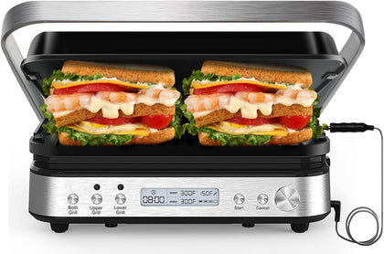 CATTLEMAN Panini Press Grill Sandwich Maker with Removable Plates, 1600W, 5 in 1 Smokeless Indoor Grill & Griddle