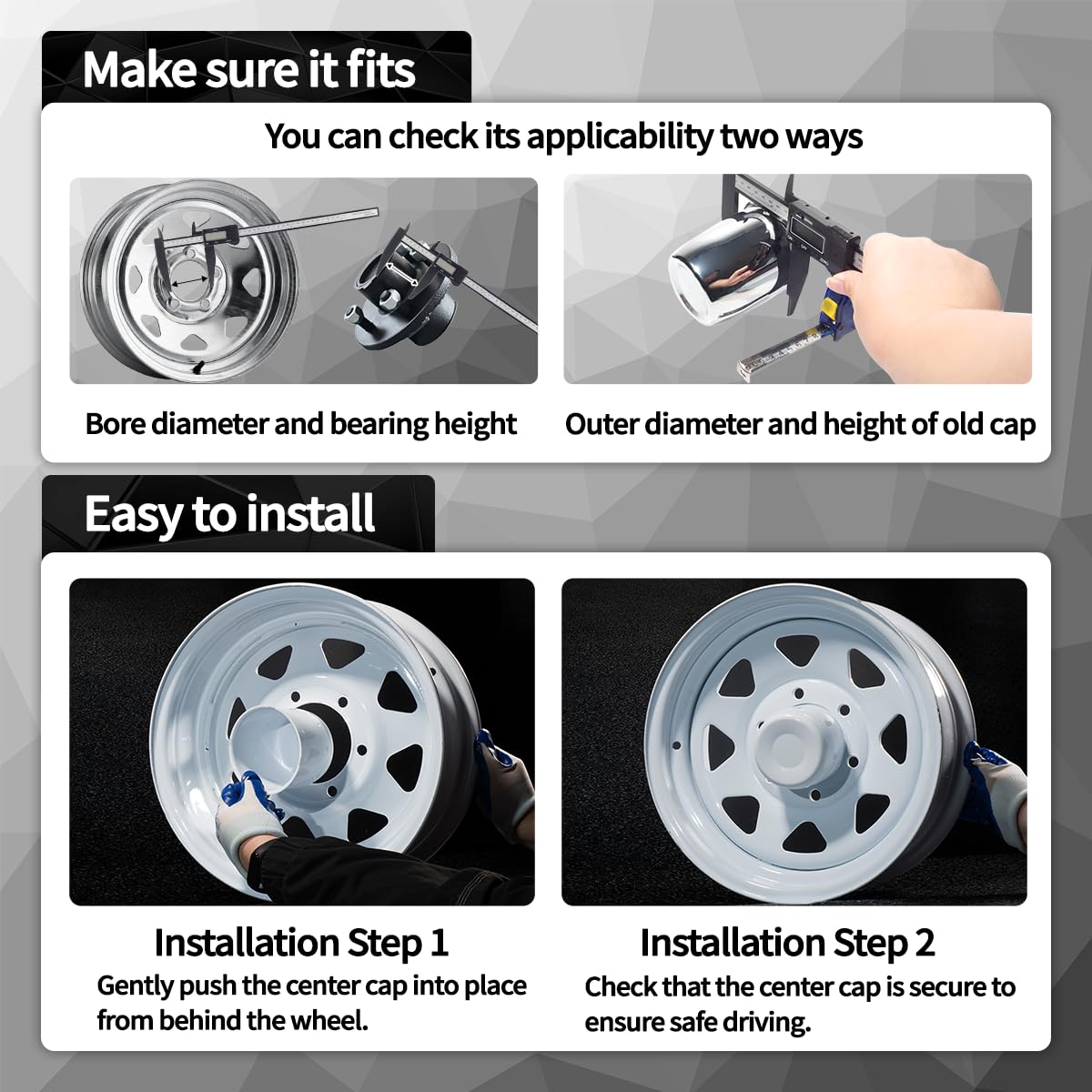 4Pcs 4.9" OD Open ＆ Domed Bundle Trailer Wheel Center Caps