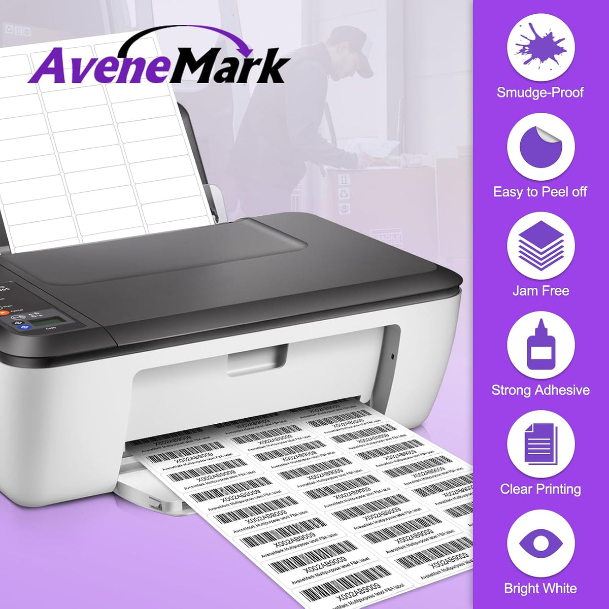 500 Sheets 15000 Address Labels, AveneMark 30-UP 1" x 2-5/8" Shipping Sticker Papers for Laser and Inkjet Printers