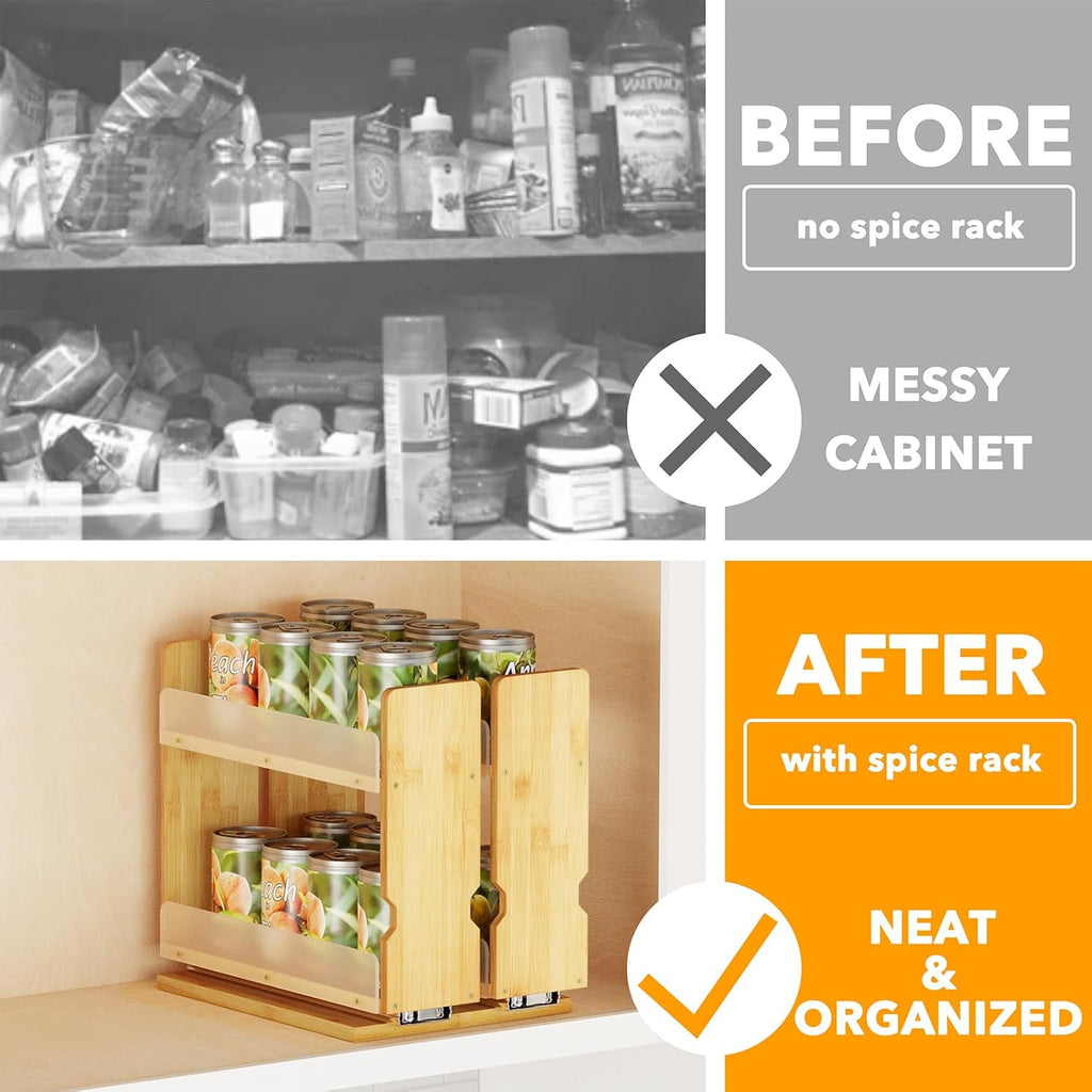 Bamboo Pull Out Spice Rack Organizer for Cabinet, Heavy Duty Slide Out Seasoning Kitchen Pantry Sliding Vertical