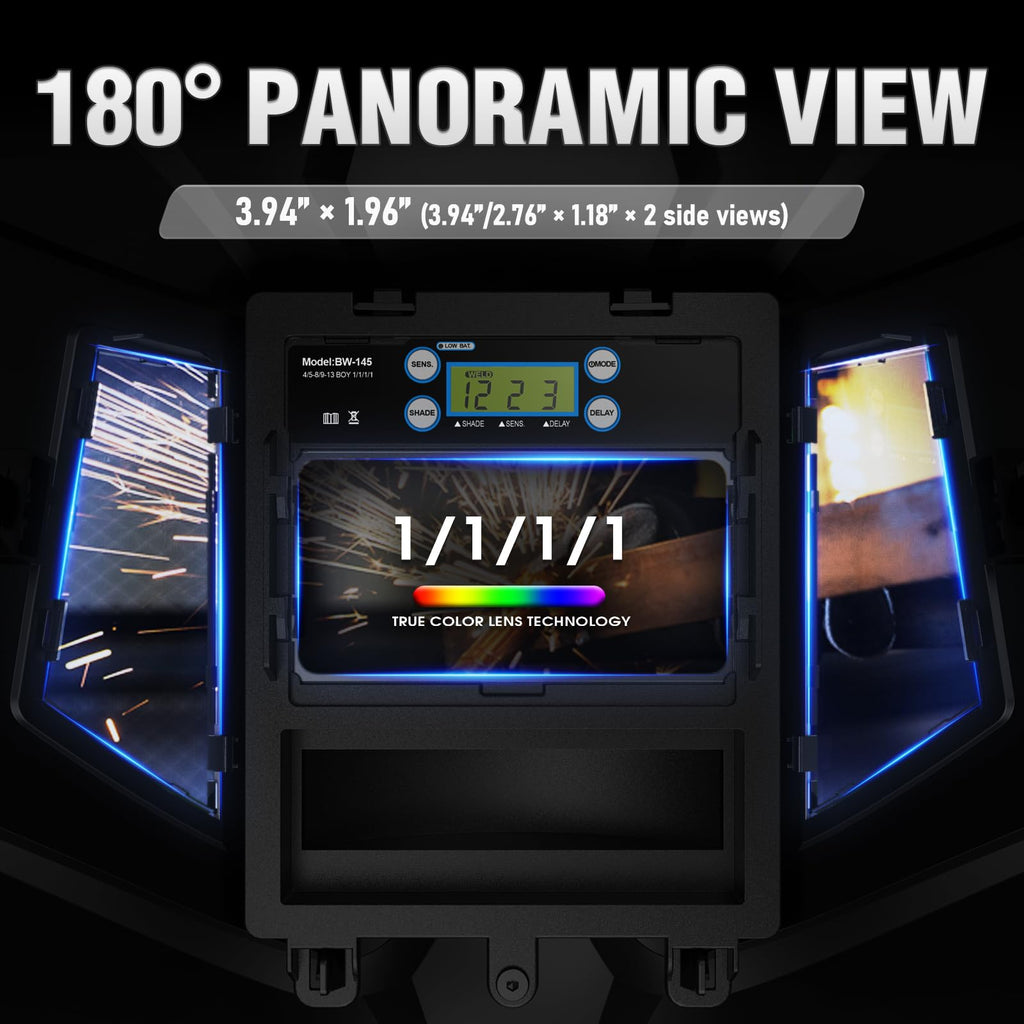 Auto Darkening Welding Helmet with Side View and LED, Silver